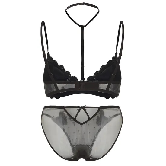 New French Mesh Embroidered Ultra-Thin Gathering Bra Set High Split Halte Underwear Sexy Lingerie