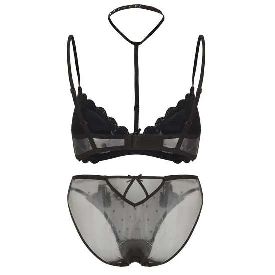 New French Mesh Embroidered Ultra-Thin Gathering Bra Set High Split Halte Underwear Sexy Lingerie