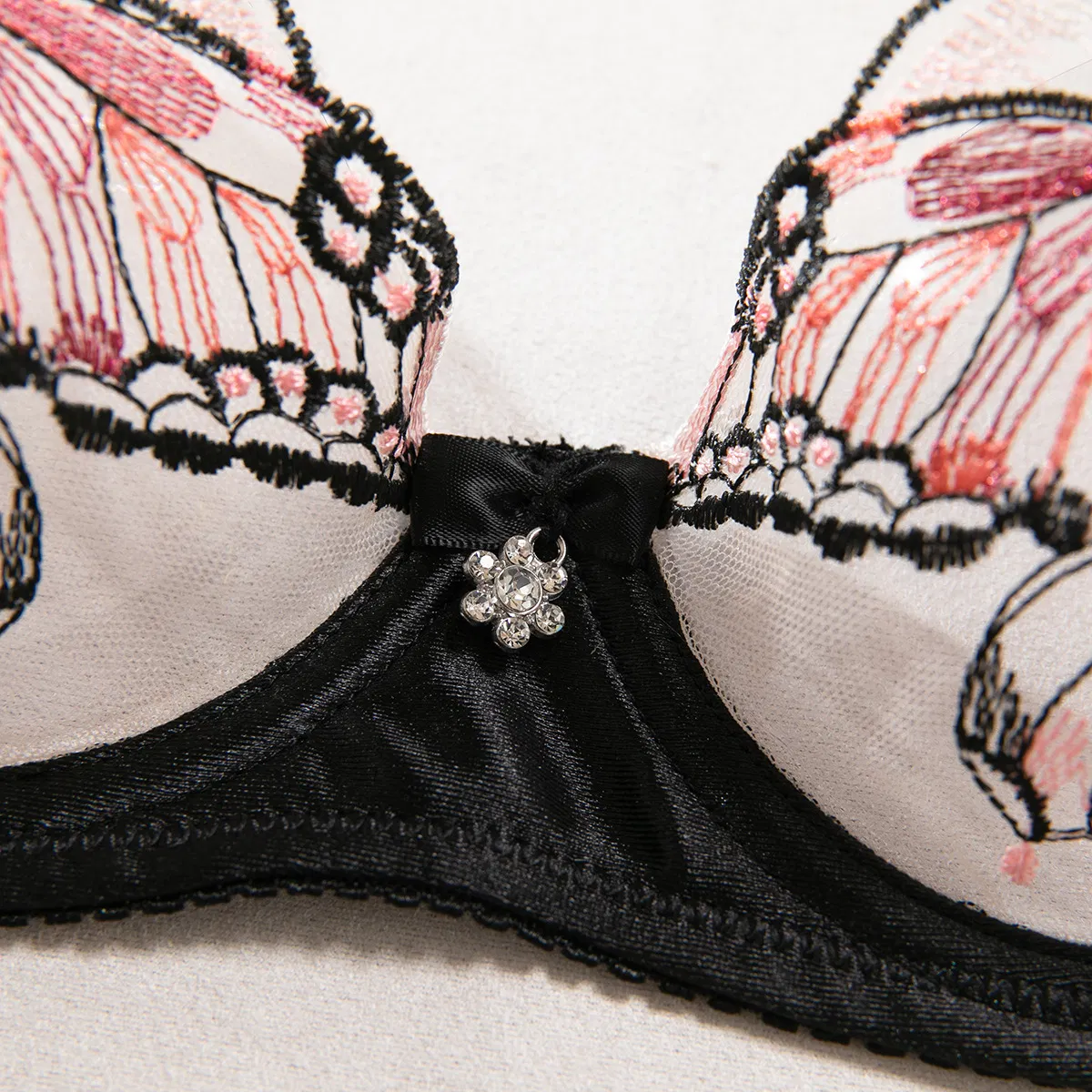 Sexy See-Through Mesh Butterfly Embroidery Bra Set New Fashion 2-Piece Woman Lingerie