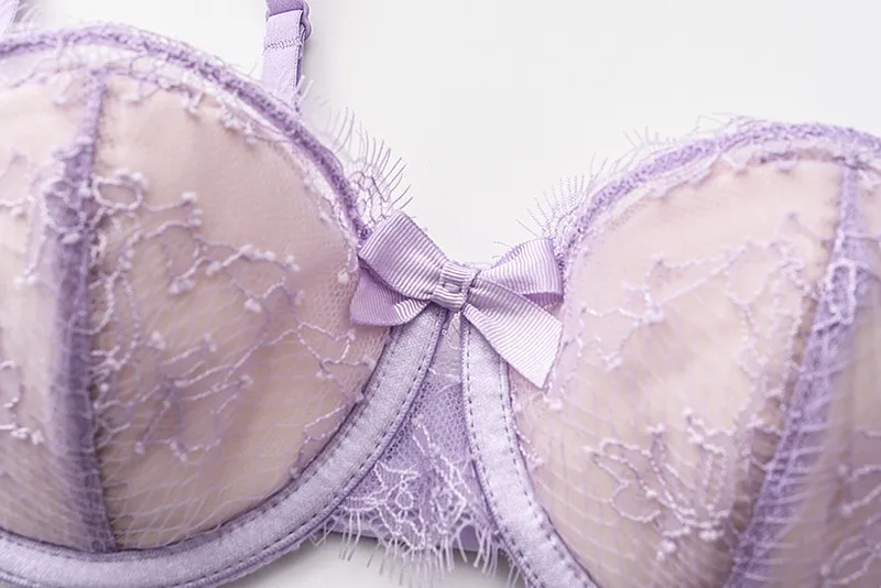 Wholesale Transparent Eyelash Lace Gathering Breathable for Women Soft Bra Breathable Ultra-Thin Set Sexy Underwear Lingerie