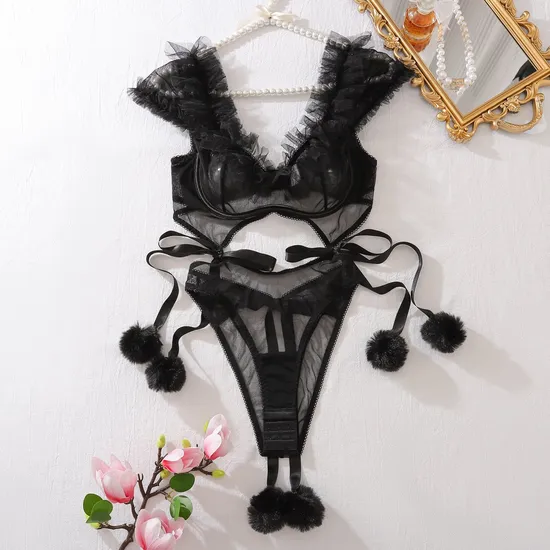 New Fashion Hollow out Woman Lingerie Sexy Transparent Ruffle Ultral-Thin Bodysuit