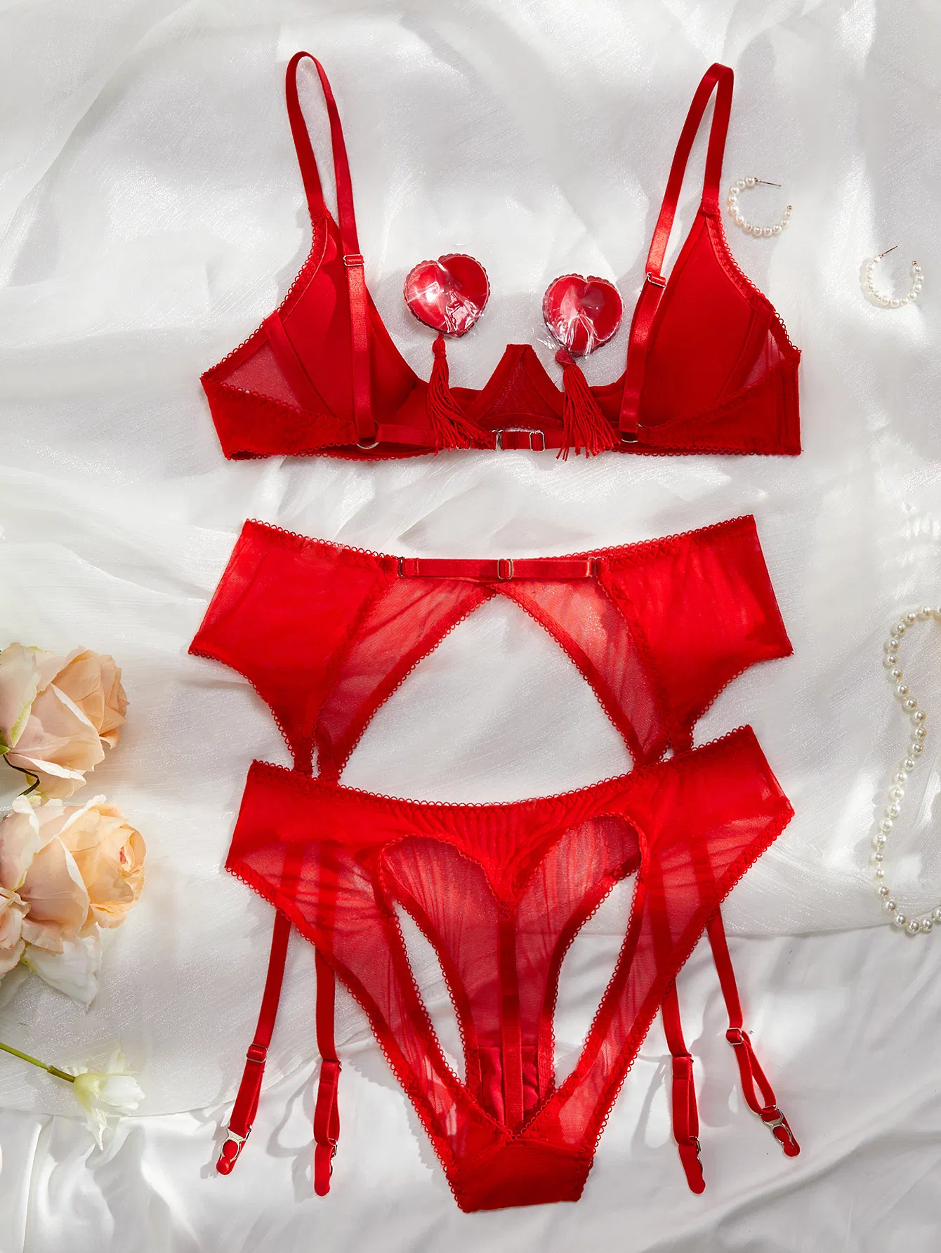 Sexy Open Cup Underwear Set for Woman Wholesale Tassel Nipple Covers Lingerie