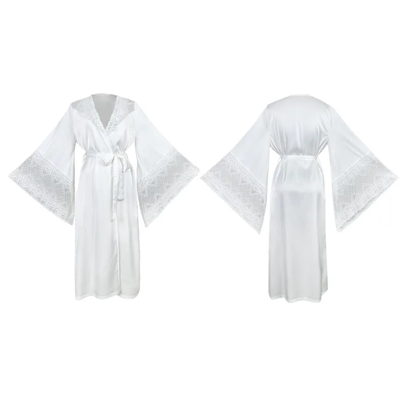Sexy Long Sleeve Solid Color with Lace Sleepwear Wholesale Transparent Woman Nightwear