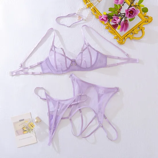 Wholesale Breathable Underwear with Neck Choker for Woman Sexy Mesh See-Through Lingerie