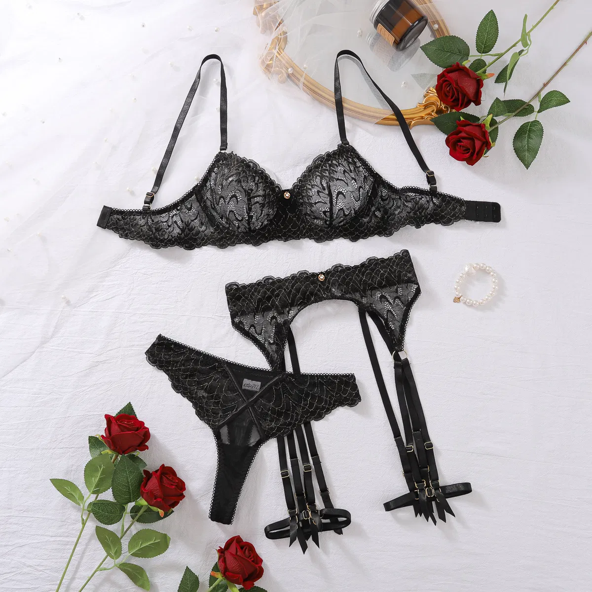 Wholesale Embroidery Lace Underwear Set for Woman Sexy High Quality Push-up Lingerie