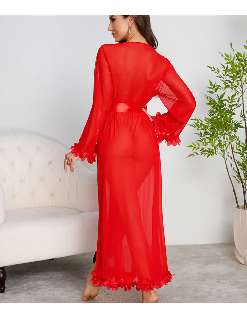 Sexy See-Through Mesh Comfortable Woman Sleepwear New Fashion Solid Color Robe