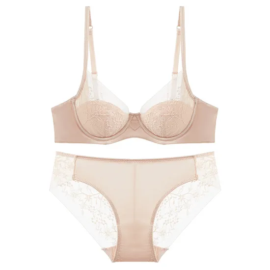 2025 Wholesale Hot Sell Woman Ultra-Thin Embroidery Lace Trim Sexy Breathable Soft Bra Set Underwear Sexy Lingerie