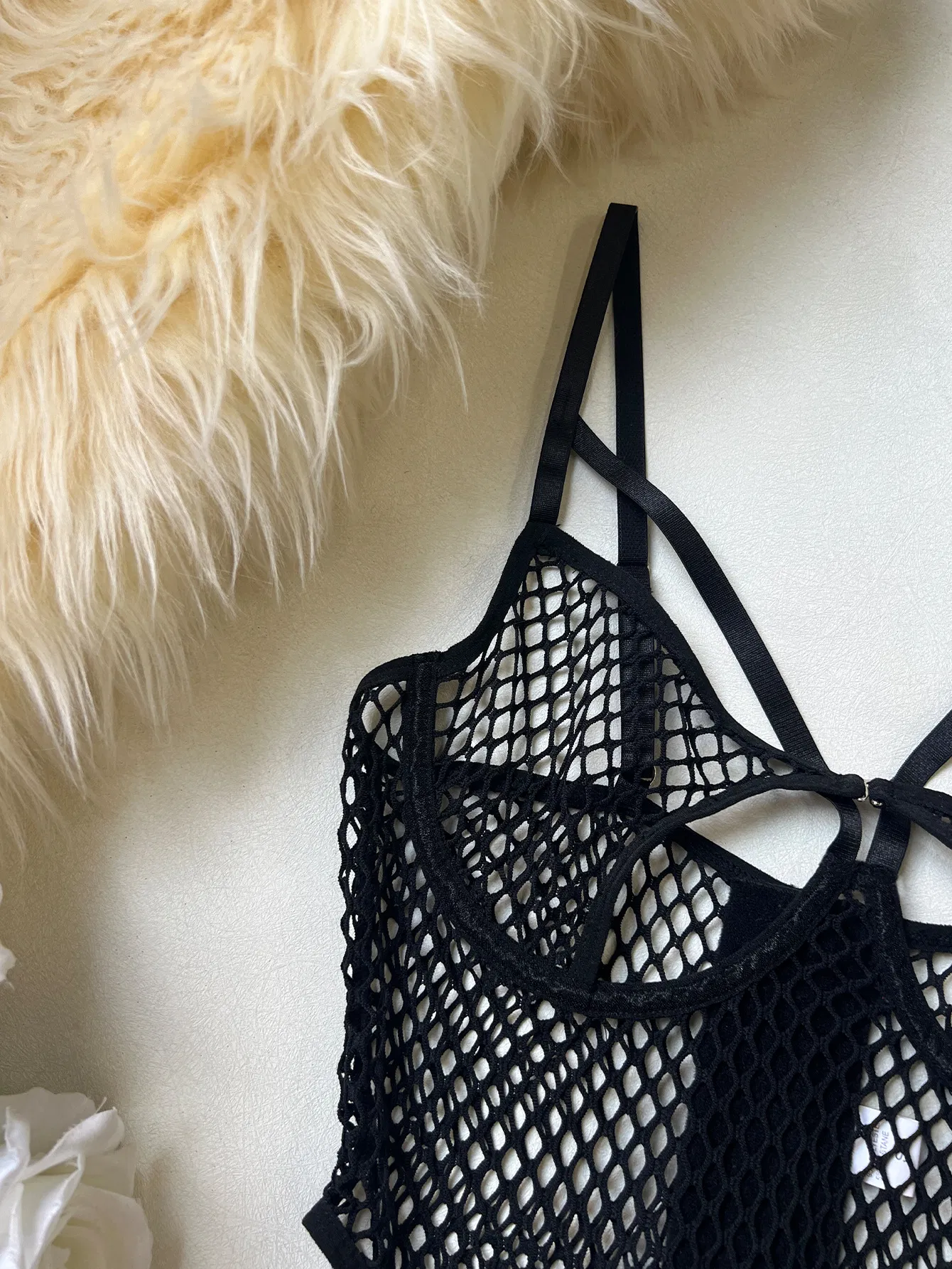 New Design See Through Fishing Net Lingerie Set Sexy One-Piece Hollow out Bodysuit