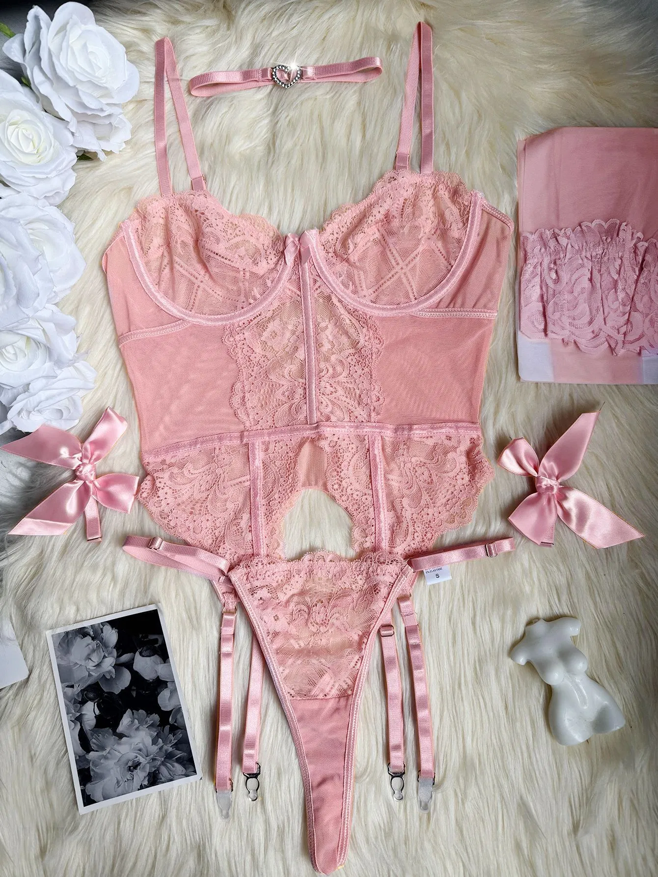 Wholesale Fishbone Underwear Set for Woman Sexy Transparent Neck Loop Lingerie