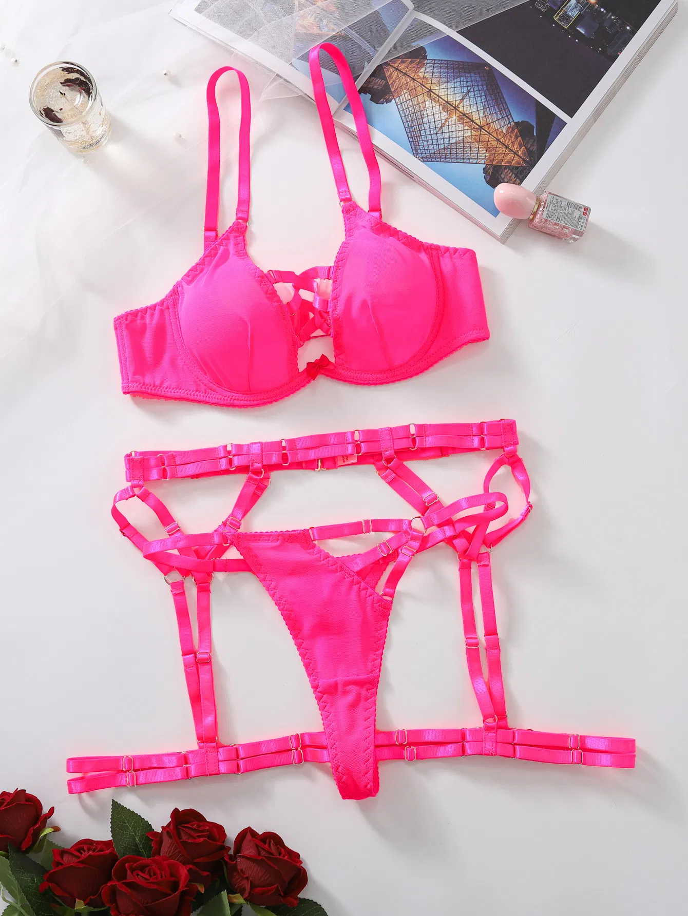 Wholesale Cross-Hollowed Underwear Set for Woman Sexy Transparent Mesh Lingerie