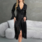 Wholesale Satin V-Neck Long-Sleeved Sleepwear Sexy Ruffled Hem Woman Robe
