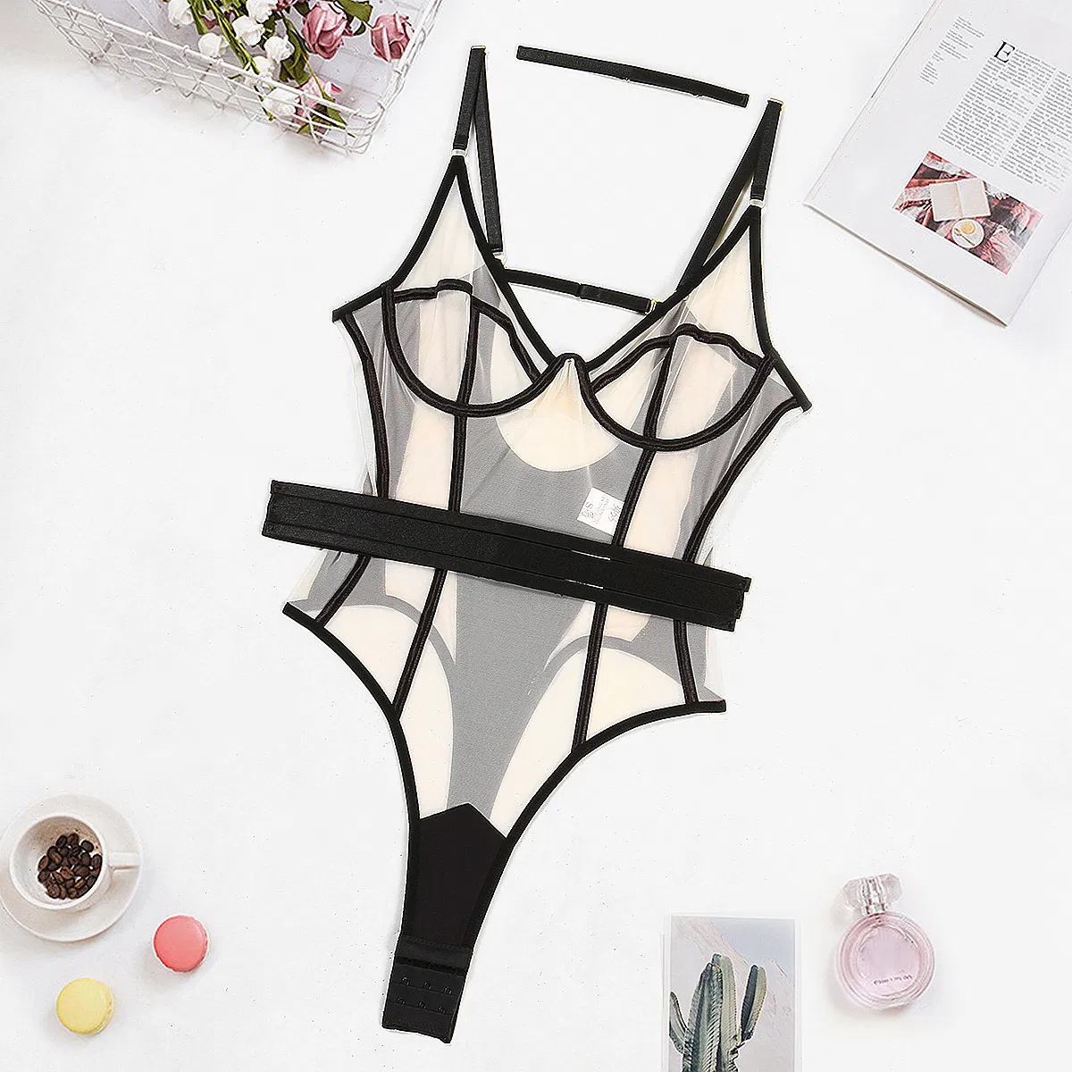 New Style Exotic See-Through Mesh Bodysuit for Woman Hot Tight One Piece Lingerie