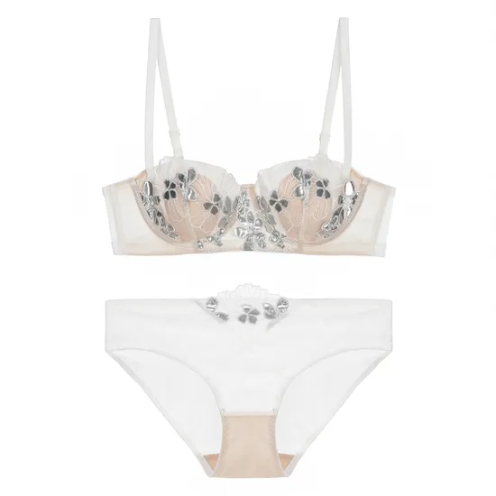 2025 Wholesale See-Through Lace Romantic Anti-Sagging Thongs Breathable Women Soft Bra Ultra-Thin Set Sexy Underwear Lingerie