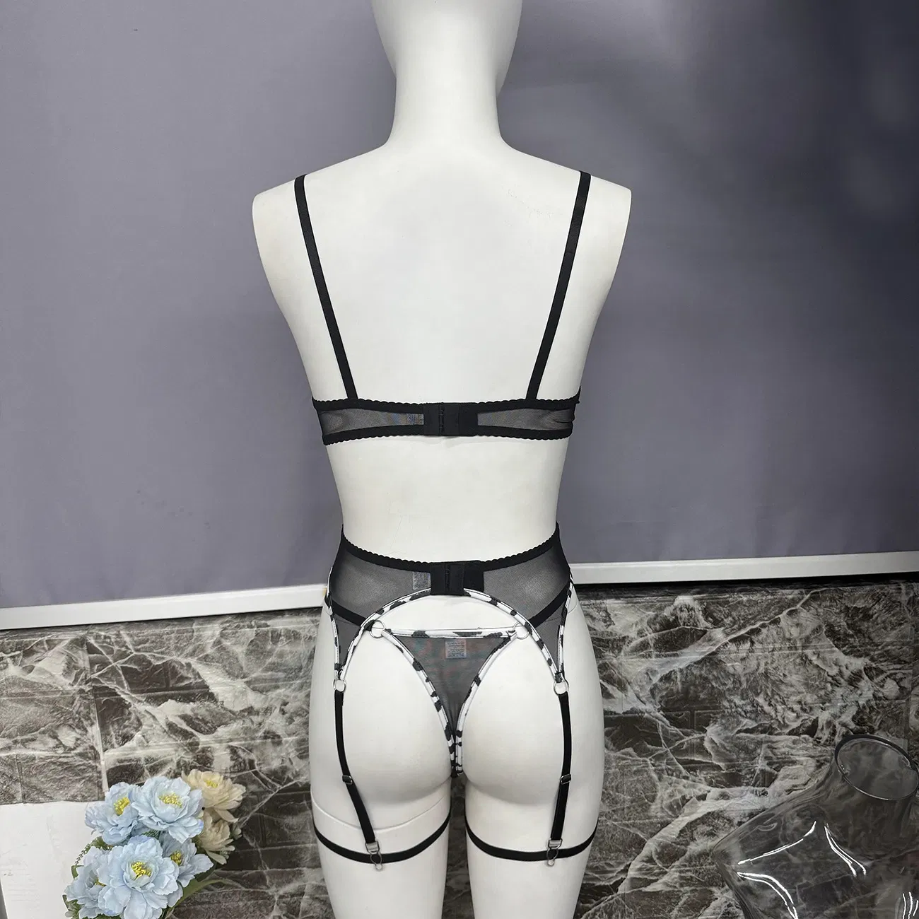 Wholesale Leopard Print Underwear Set Sexy Mesh See Through Women Lingerie