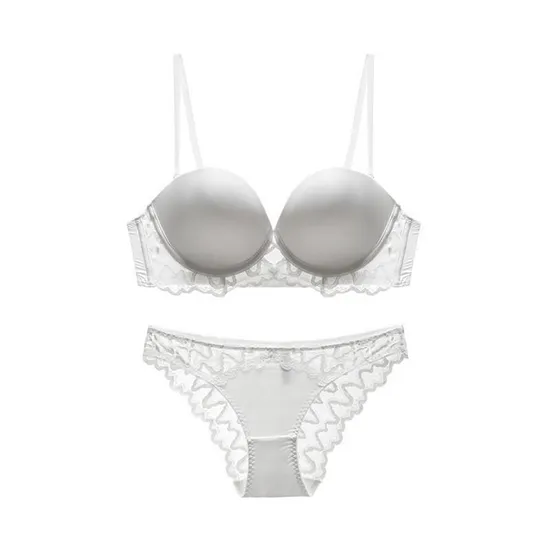 French Ladies Smooth U-Shaped Lace Trim Sexy Breathable Gathering for Women Soft Bra Ultra-Thin Set Sexy Underwear Lingerie