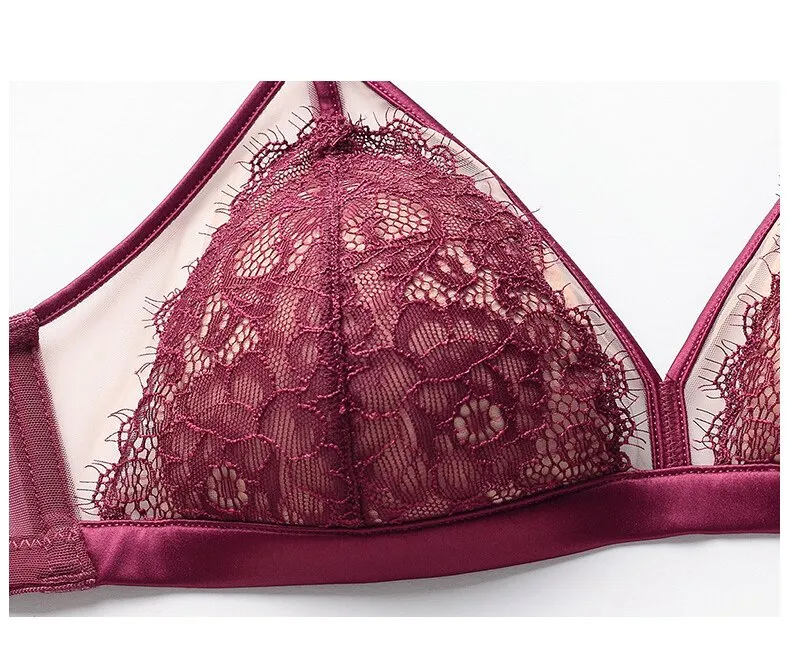 2025 French Embroidery Eyelash Lace Trim Sexy Breathable Gathering for Women Soft Bra Ultra-Thin Set Sexy Underwear Lingerie