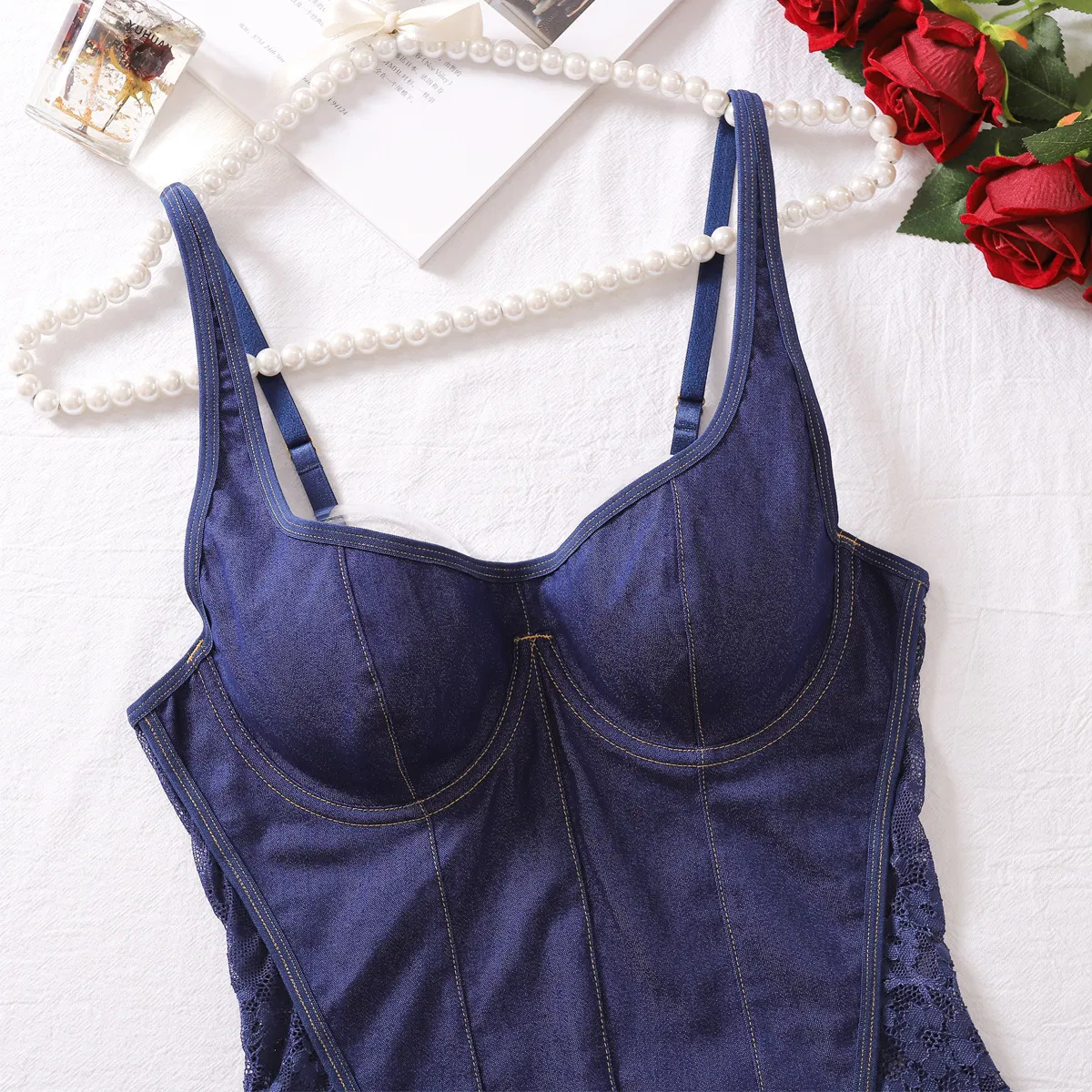Sexy Cowboy Color Suspender Lingerie Set Hot Shaping Slimming Woman Bodysuit