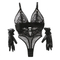 Sexy See Through Embroidered Lace Woman Lingerie Set Hot Deep-V One-Piece Bodysuit