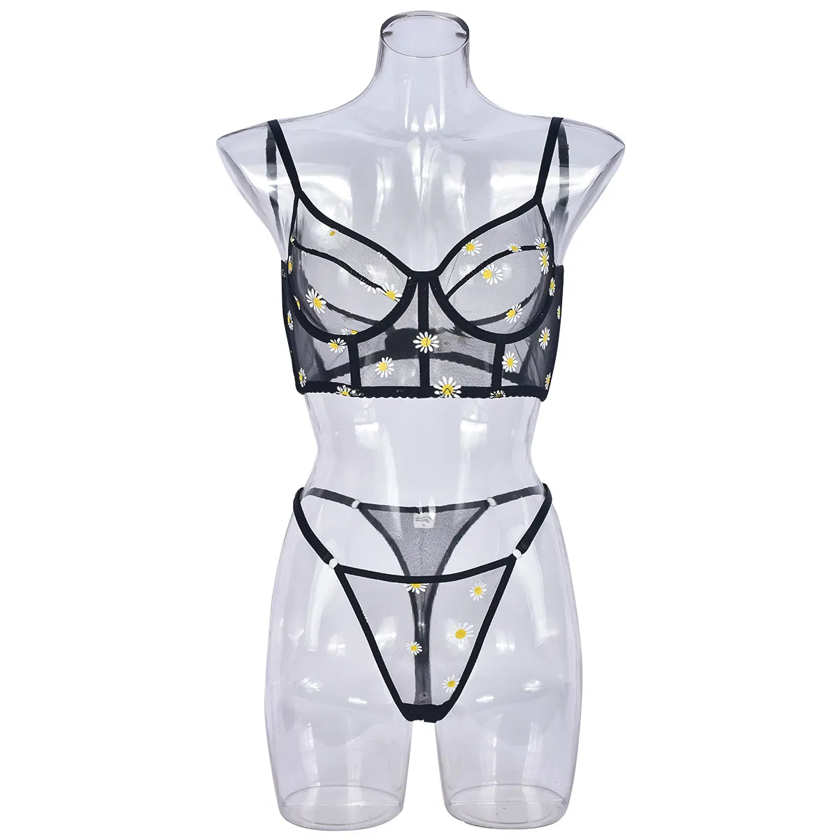Wholesale See-Through Mesh Fishbone Bra Panty Sets Sexy Ultra Thin Woman Lingerie