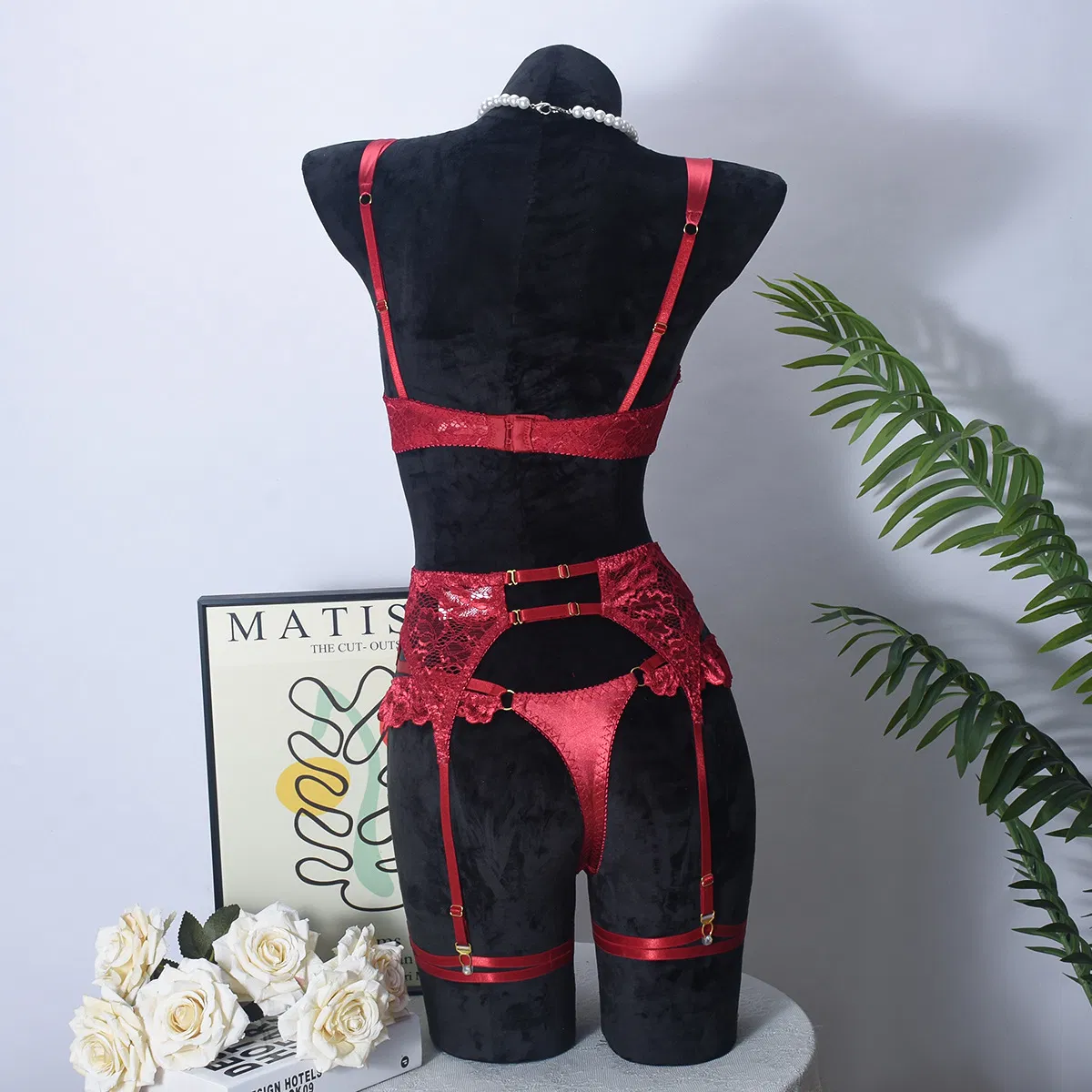 Wholesale Satin See-Through Underwear Set for Woman Sexy Embroidered Lace Lingerie