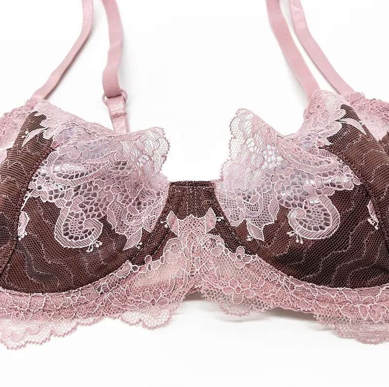 Wholesale French Anti-Sagging Sexy Breathable Lace Trim Gathering for Women Soft Bra Ultra-Thin Set Sexy Underwear Lingerie