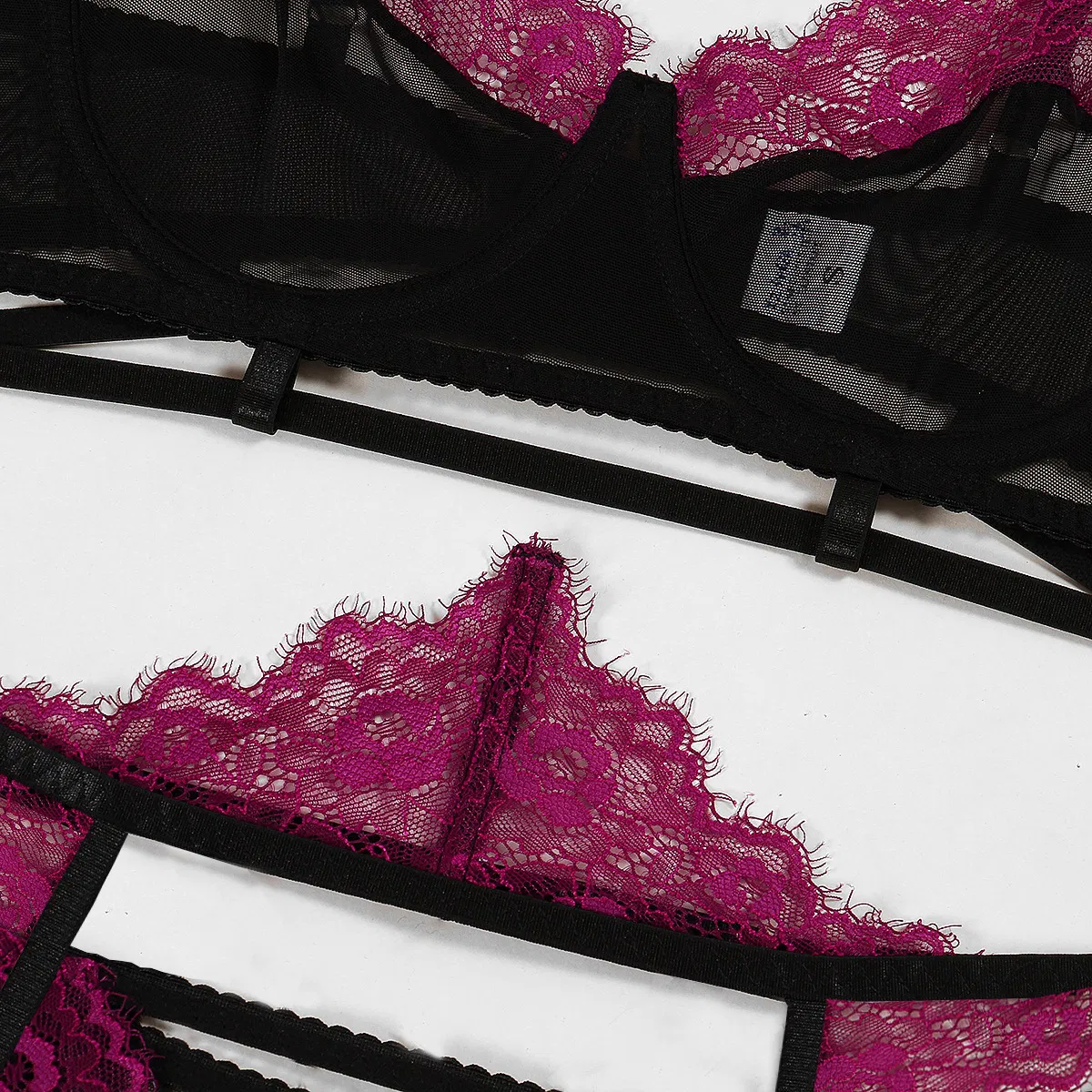 Sexy Flower Embroidered Eyelashes Lace Underwear Set Wholesale See Through Lingerie