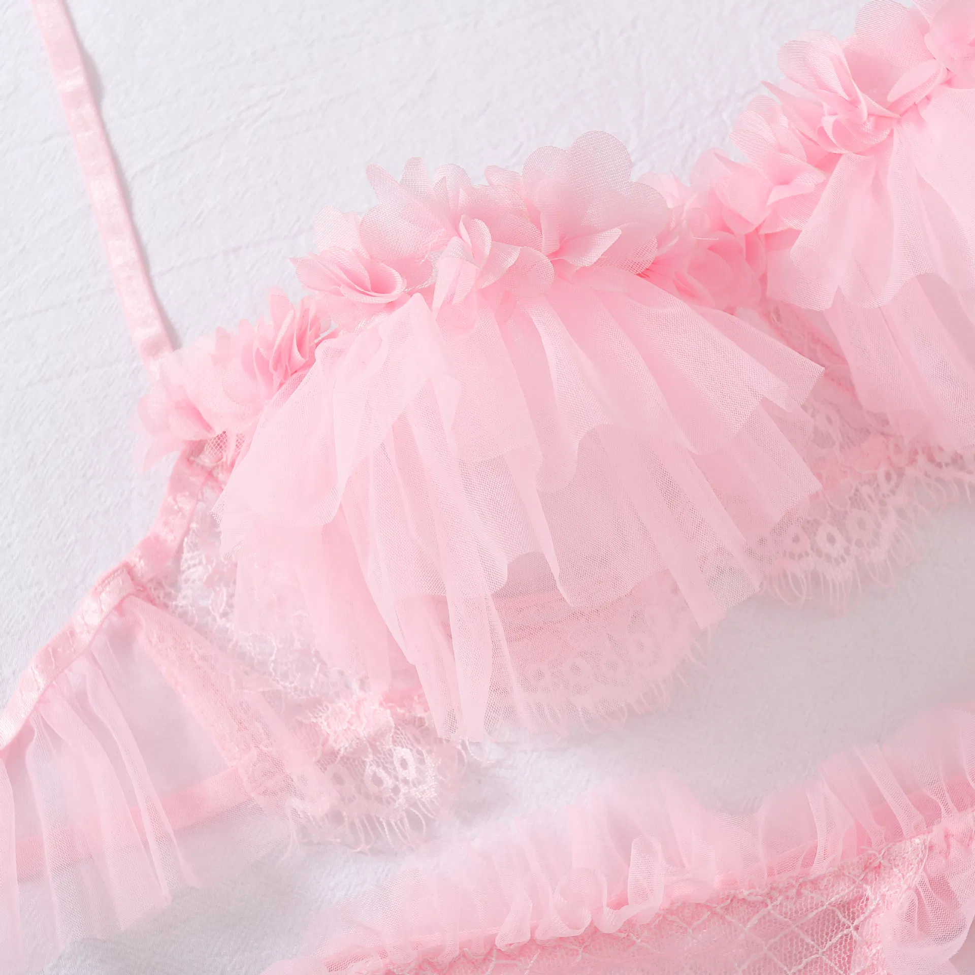 Sexy Hollow out Sheer Mesh Newest Underwear Set New Arrival Ruffle Woman Lingerie