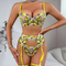 Sexy Lemon Embroidery Woman Bra Panty Set Wholesale Mesh Transparent Lingerie