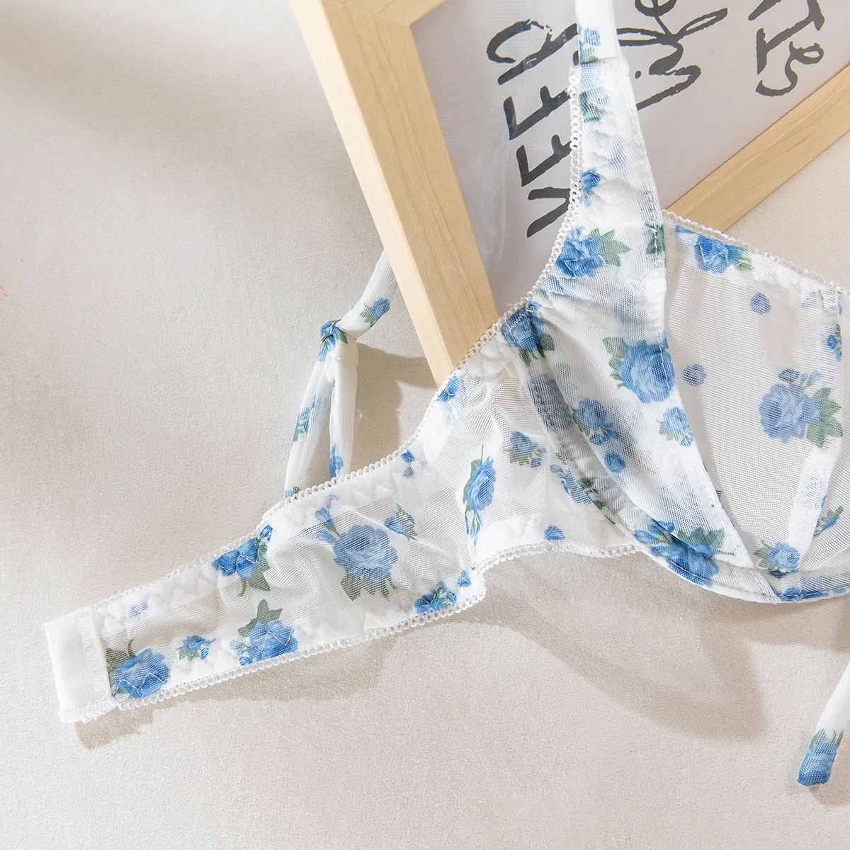 Wholesale Floral Print See Through Mesh Underwear Set New Luxury Ultra-Thin 2PCS Lingerie