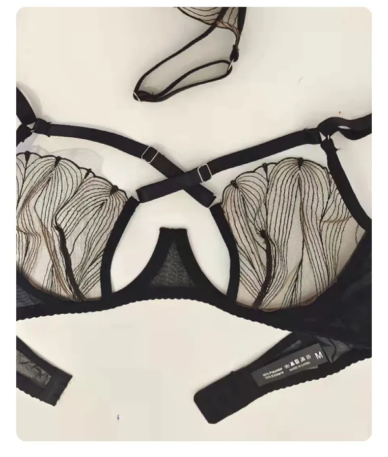 High Quality Women Sexy Lace Mesh Erotic Underwear Hot Transparent 2 Piece Set Lingerie