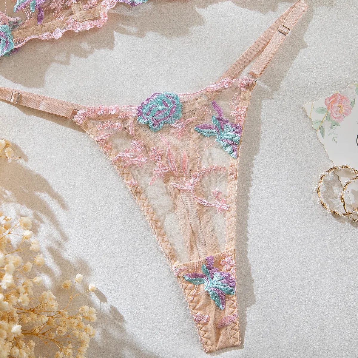 Factory High Quality Fish Bone Women Bra Set Sexy See-Through Floral Embroidery Lingerie