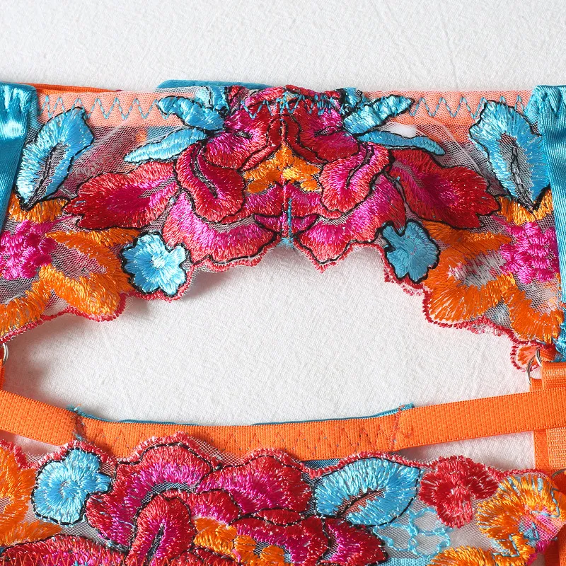 Woman Sexy High Quality Floral Embroidered Underwear Set Hot Transparent Lingerie