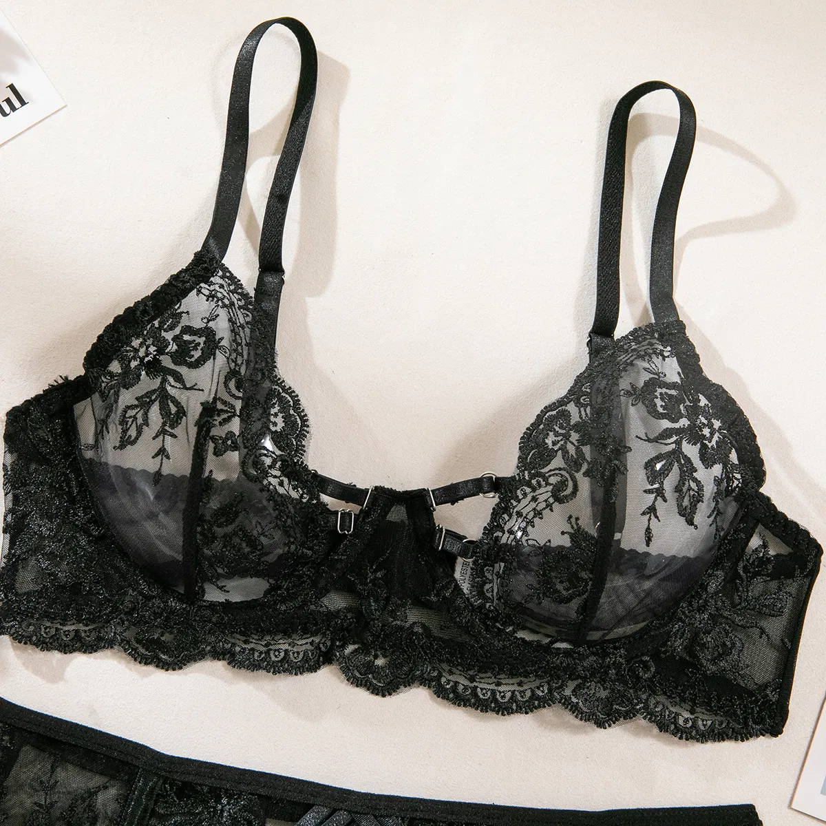 New Arrival See-Through Mesh Embroidered Underwear Set Sexy Erotic Push up Woman's Lingerie