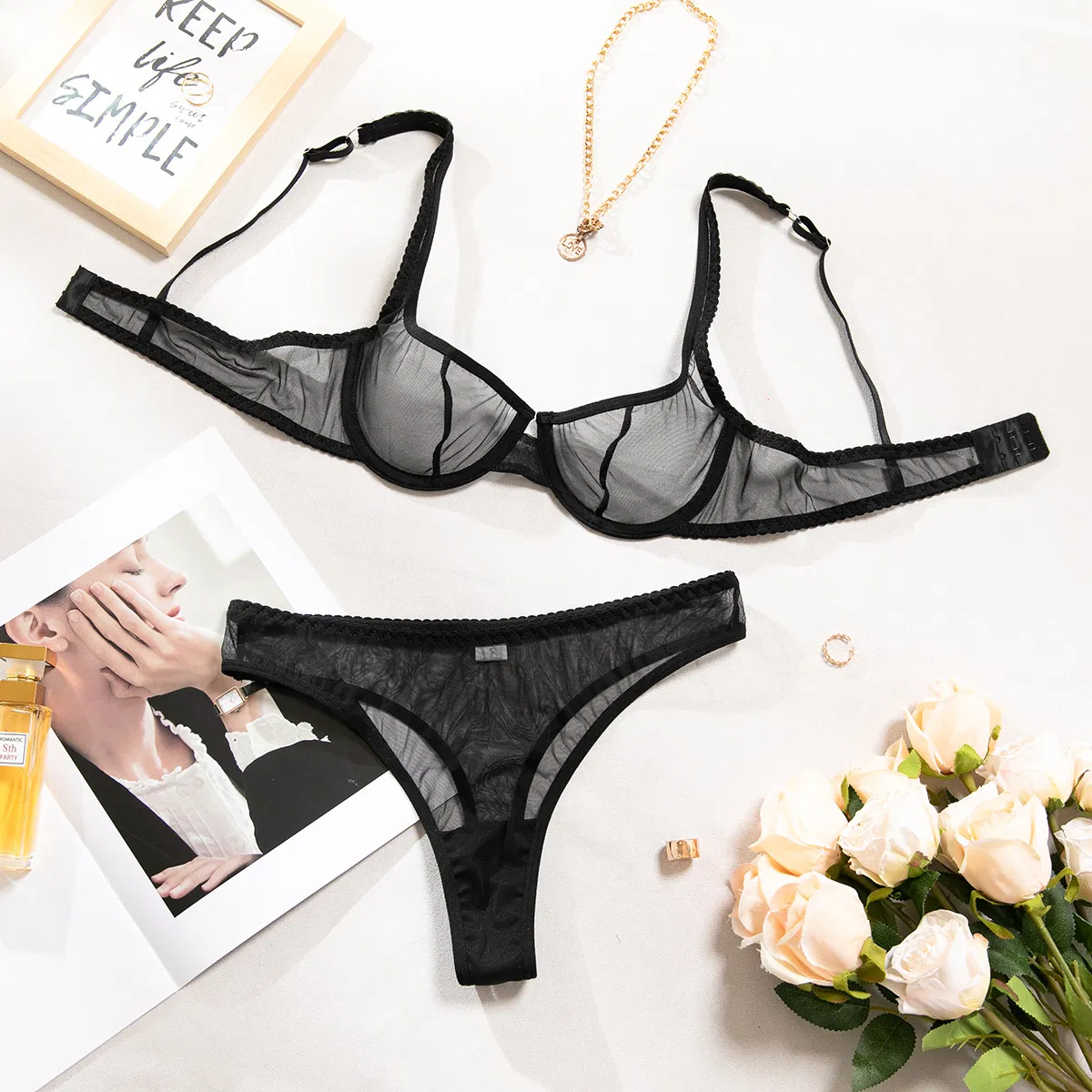Wholesale See-Through Women's Underwear Set Sexy Ultral-Thin 2PCS Lingerie