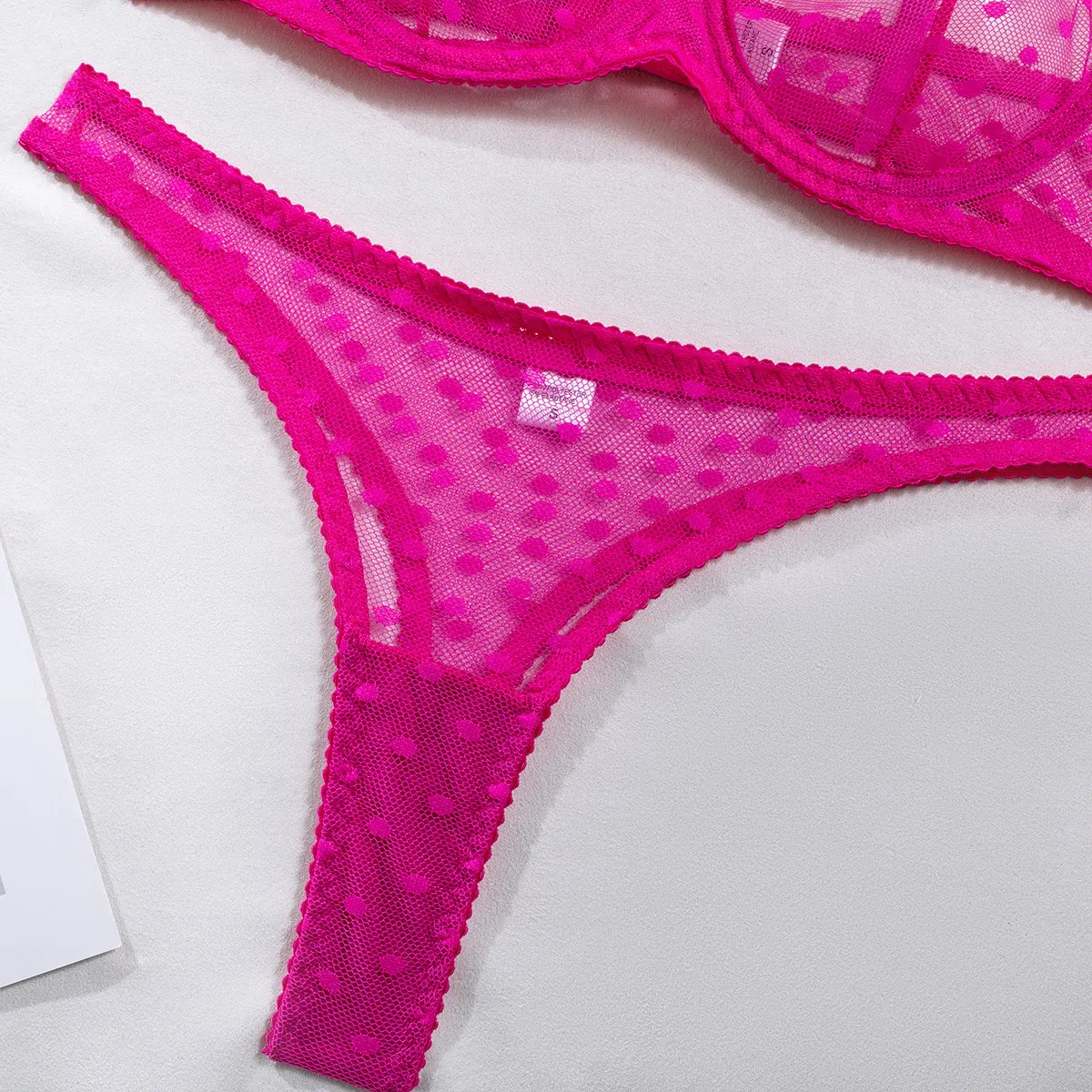 Wholesale Polka Dots Perspective Mesh Bra Set Sexy Thin Two-Piece Lingerie