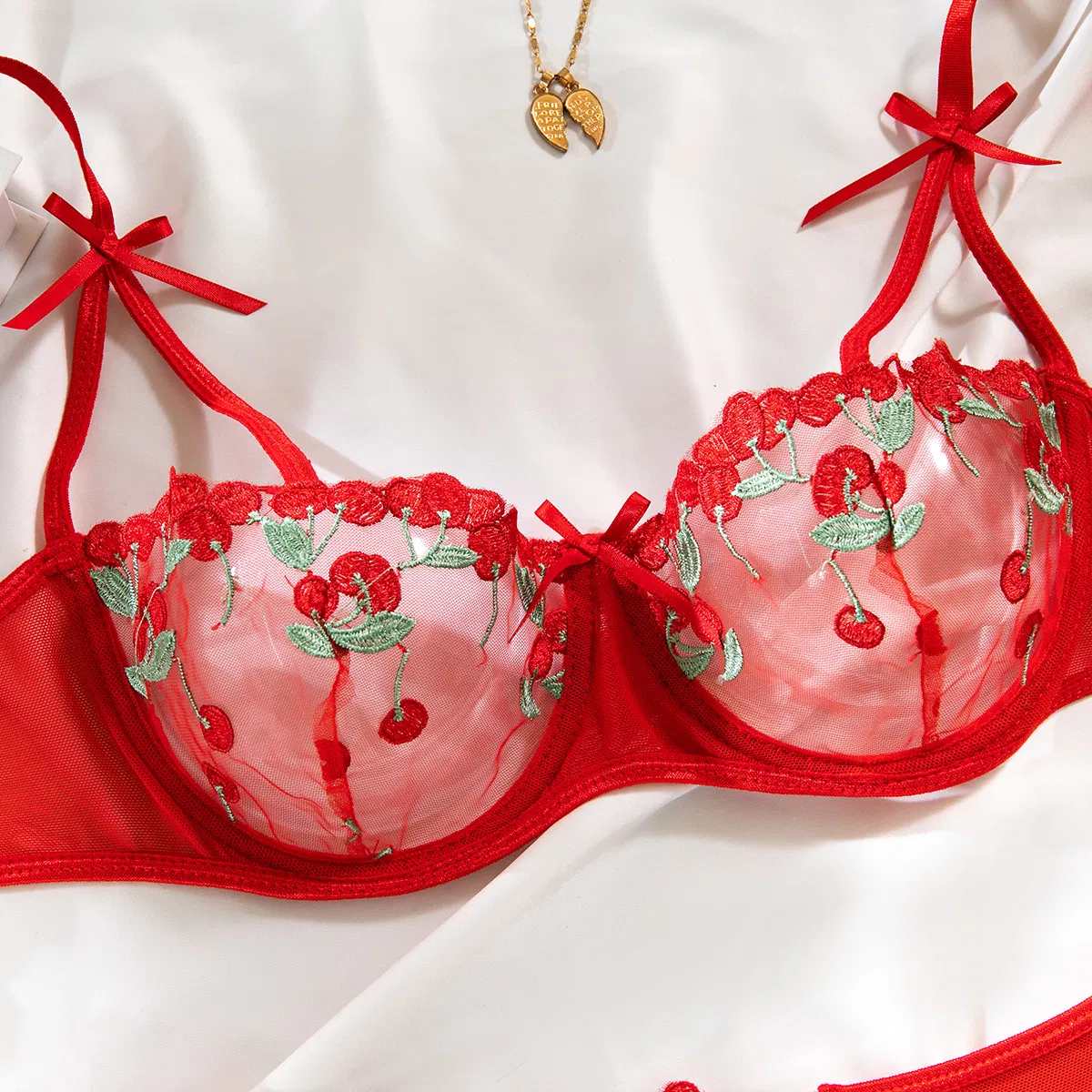 New Floral Embroidery Ultra Thin 2PCS Underwear Set for Woman Sexy Transparent Lingerie