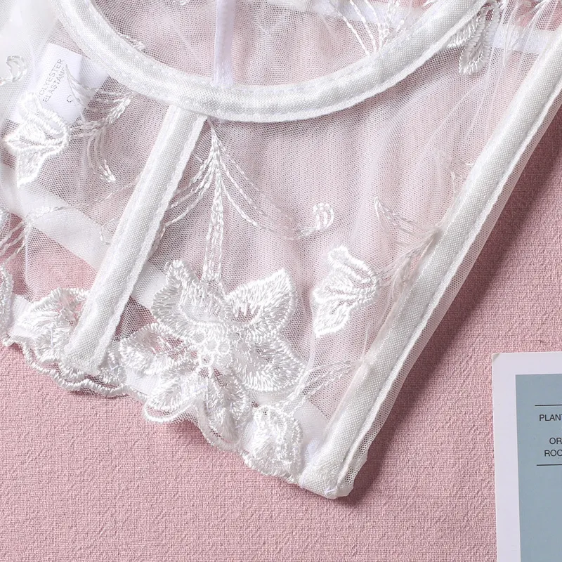 Sexy Embroidered Lace Fishbone Underwear Set Wholesale Transparent Mesh Woman's Lingerie