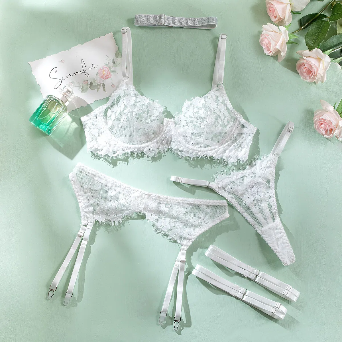 High Quality Transparent Embroidery Underwear Set Sexy Eyelash Lace Solid Color Lingerie