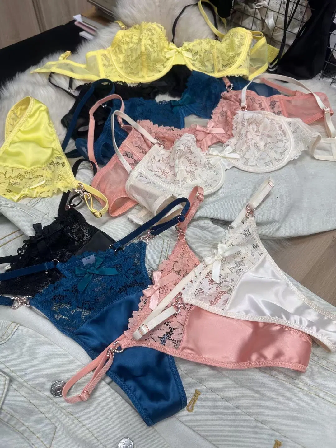 Hot-Selling Sexy French Lace Underwear Ultra-Thin Sheer Nylon Large Lingerie Set