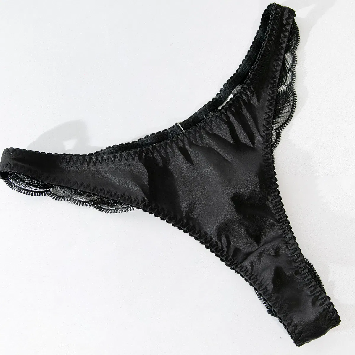 Fashionable Sexy Lingerie Hollow Satin Mesh Embroidered Bra Set Women's Erotic Lingerie