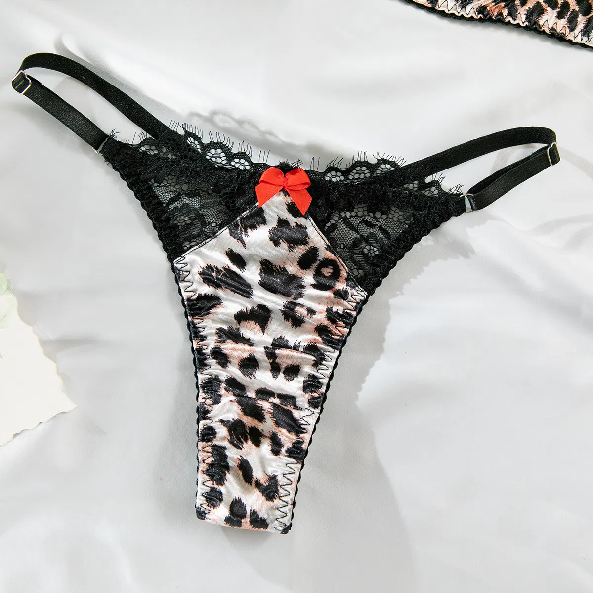 Sexy Leopard Print Ultra-Thin Bra and Thong Set Wholesale Transparent Woman Lingerie