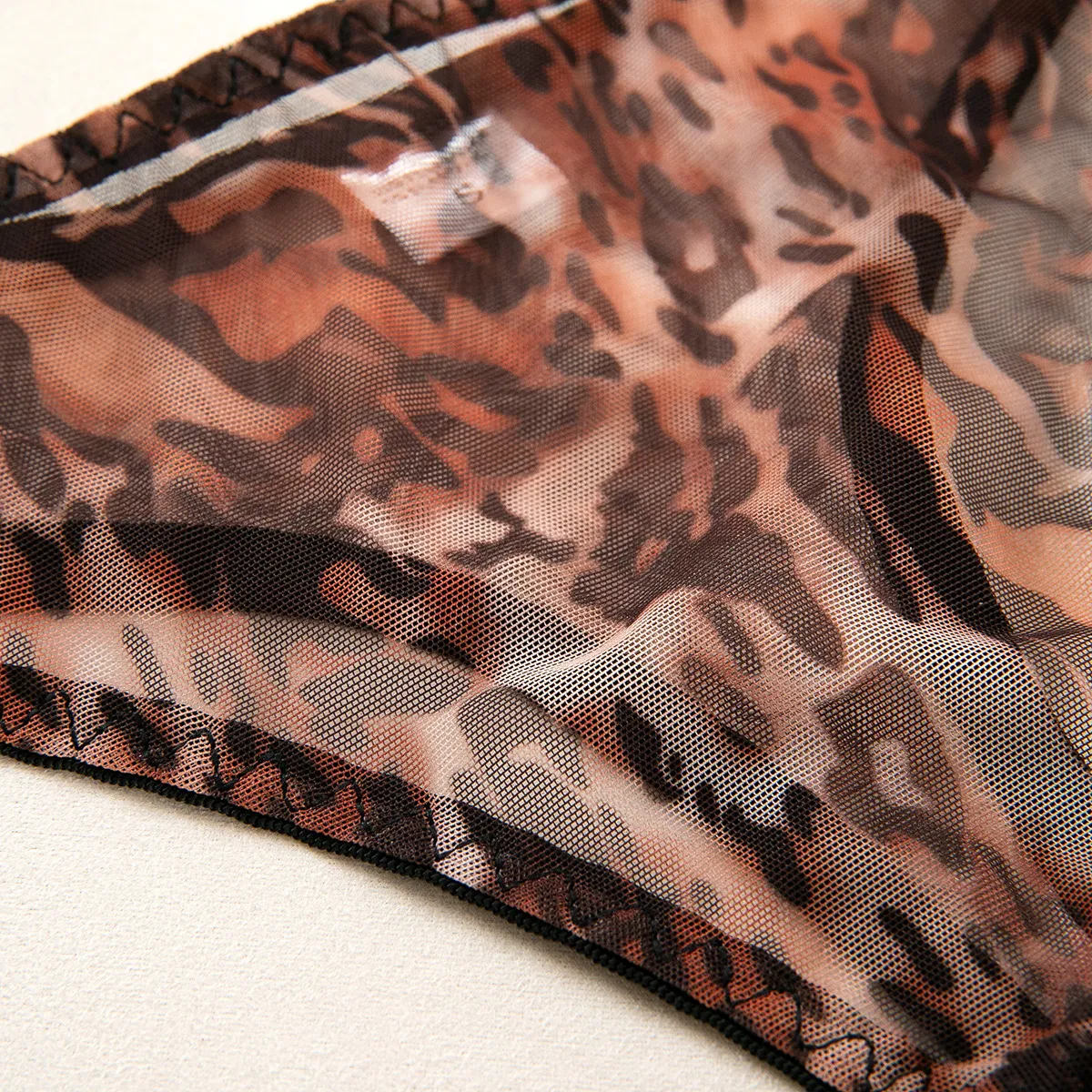 Sexy Women Newest Underwear Set Hot Transparent Mesh Leopard Print Lingerie