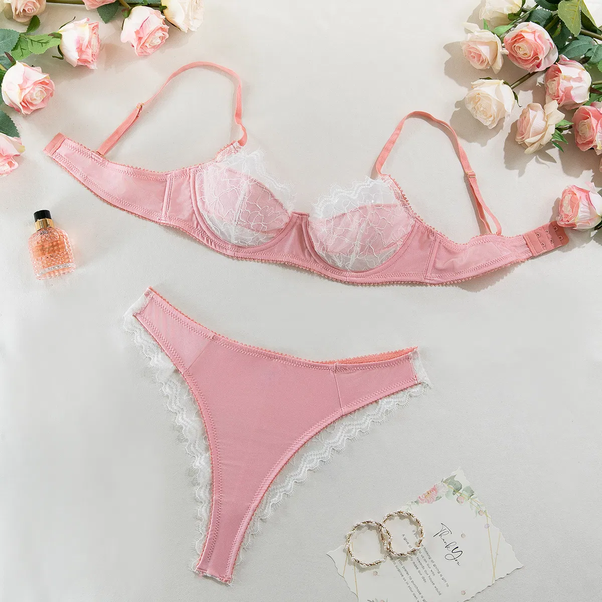 Wholesale Ultra Thin Underwear Set Sexy Flower Embroidery See Through Lingerie