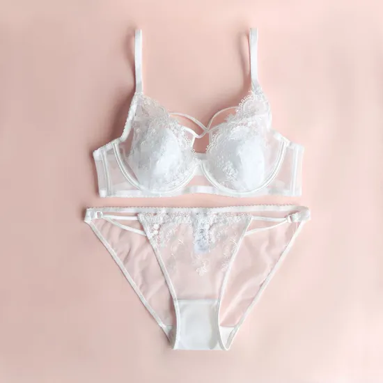 Sexy Cross-Strap Rabbit Ear Cup Lingerie Embroidered Lace Women's Push up Bra Set