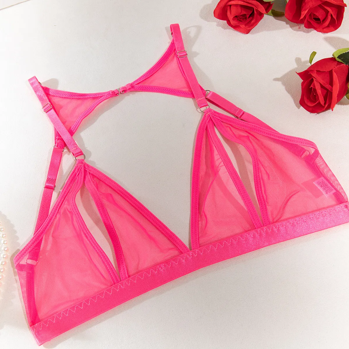 Sexy Erotic Open Crotch Four Piece Underwear Set New Perspective Mesh Woman's Lingerie