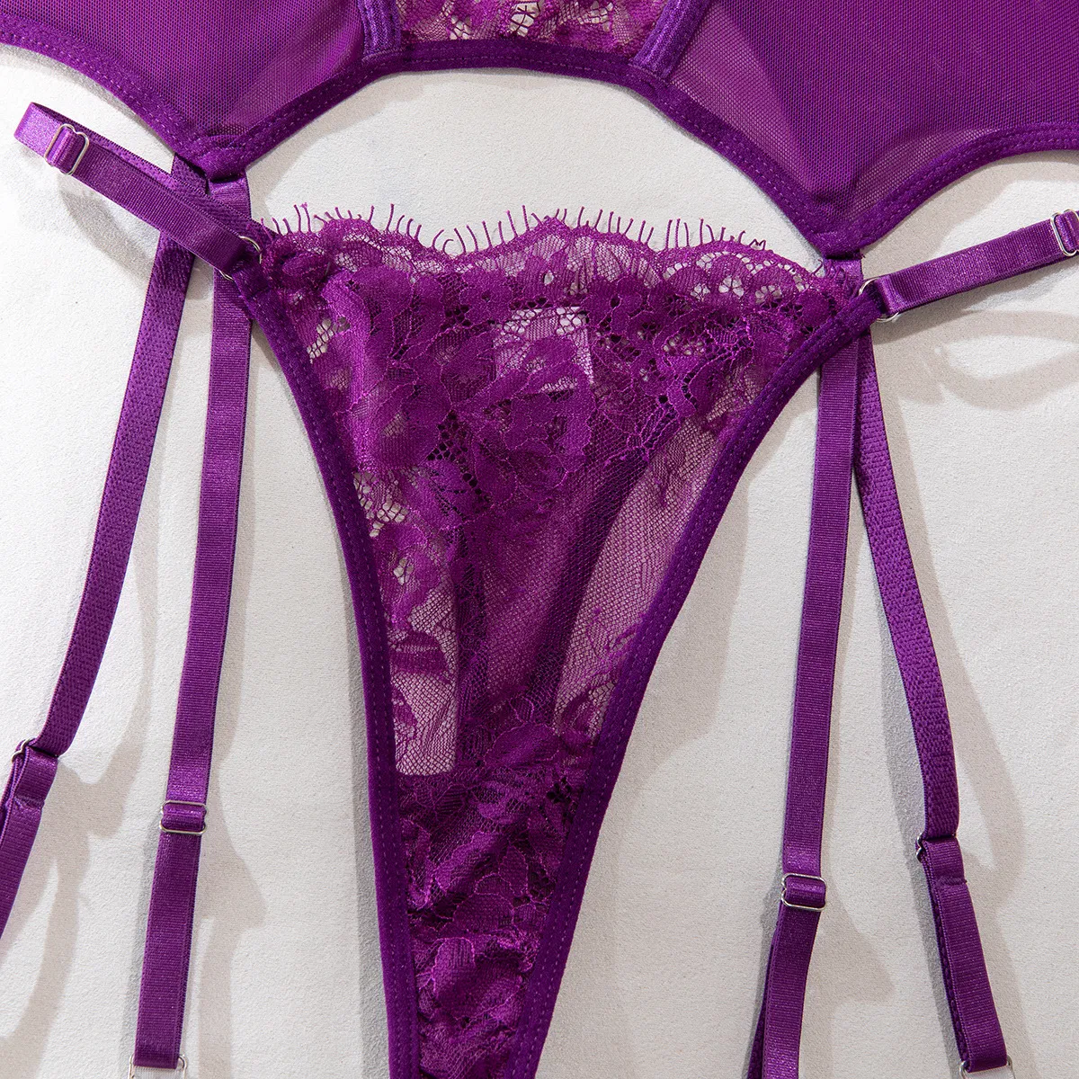 Erotic Sexy Hollow-out See-Thong Underwear Set with Stockings Hot Fish-Bone Woman's Lingerie