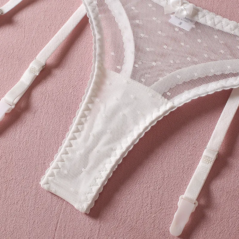 Sexy See-Through Polka Dots Skirt Bra Set Wholesale See-Through Mesh Three Piece Lingerie