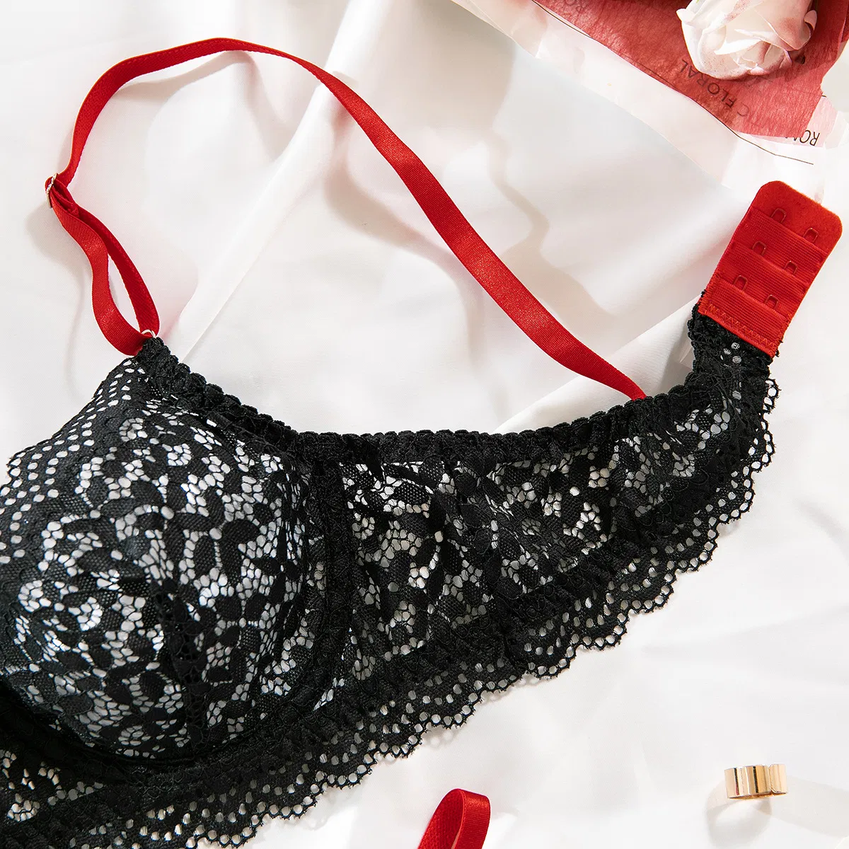 Wholesale Embroidery Contrast Lace Bra Set Sexy Thin Women Lingerie