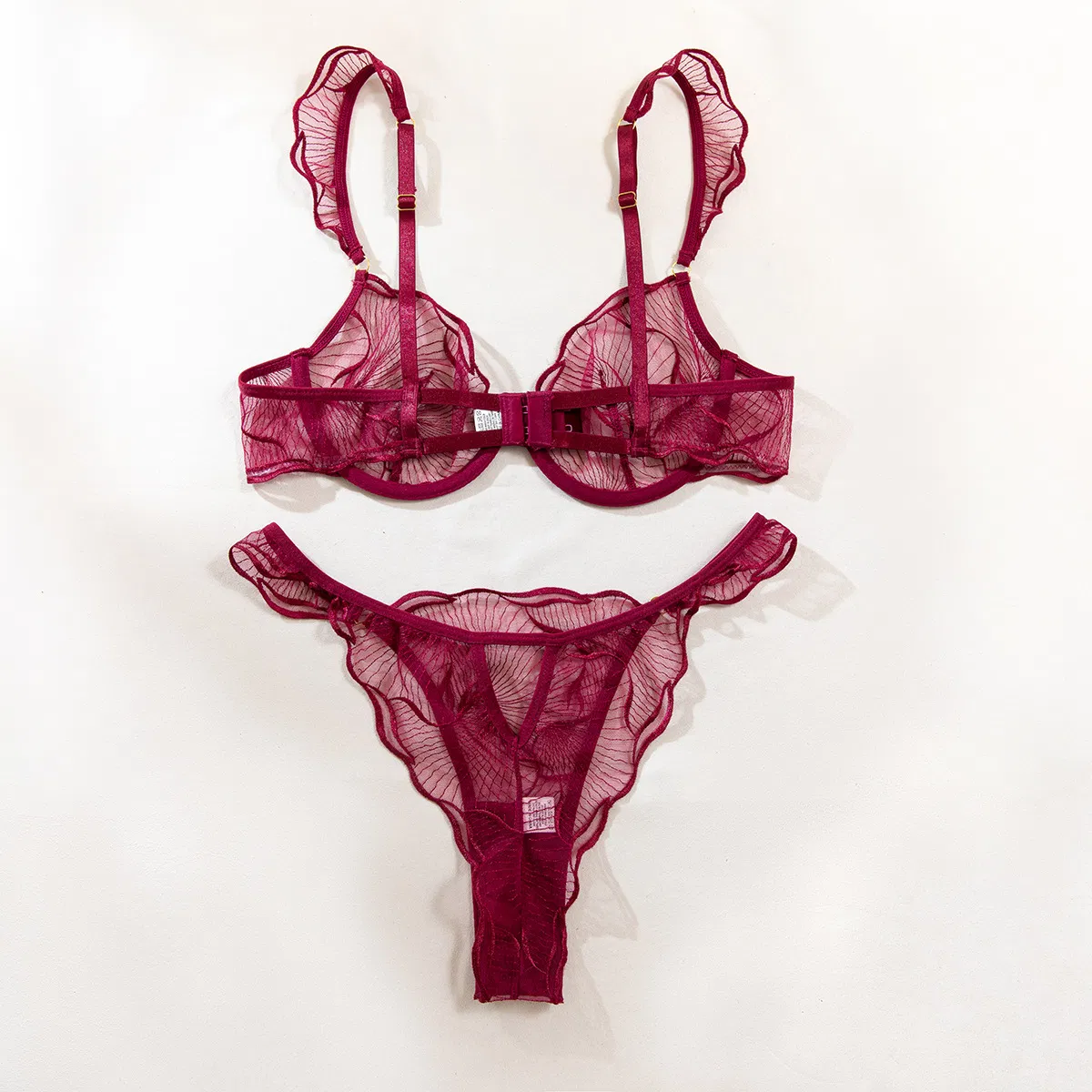 Hot Selling Women's Ultra-Thin 2PCS Women Bra Set Sexy Embroidery See-Through Lingerie