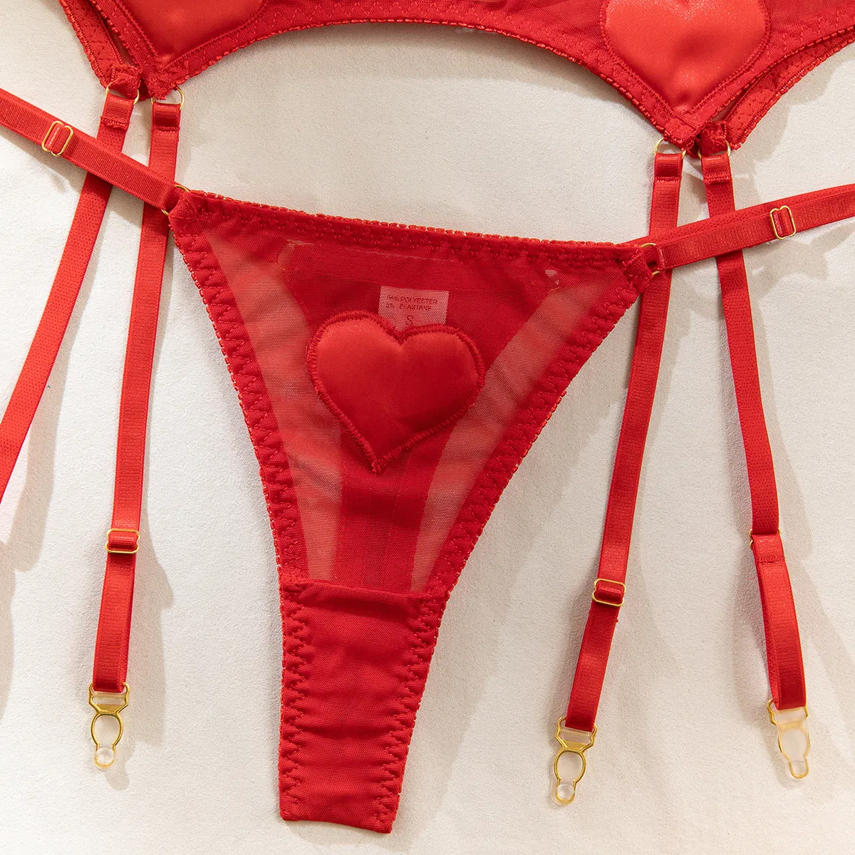 Sexy Embroidery Heart Underwear Set Wholesale Transparent Woman Lingerie with Long Stocking